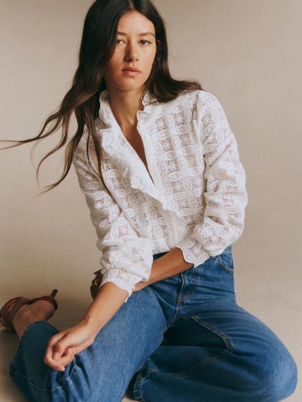 Sezane CHLO SHIRT ECRU GUIPURE